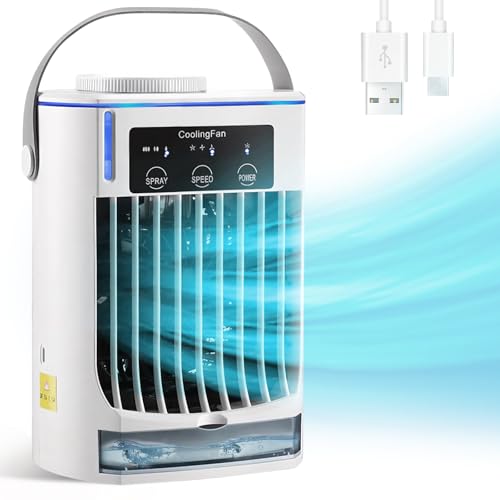 Catálogo para Comprar On-line Mini Aire Acondicionado los mejores 10. 49 ZQSQD Ventilador de Aire Acondicionado Portátil, Mini Enfriador de Aire de Escritorio, 3 Velocidades de Viento y 3 Modos de Pulverización, Tanque de Agua de 500 ml con Luz...