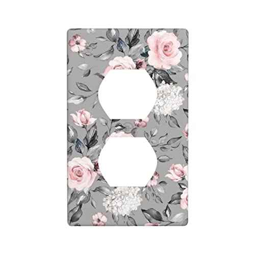 Rose Flower Outlet Cover Decorative 1 Gang Duplex Receptacle Wall Plate Electrical Sliver Tea Rose Faceplate For Bathroom Bedroom Home Decorate #TOP4