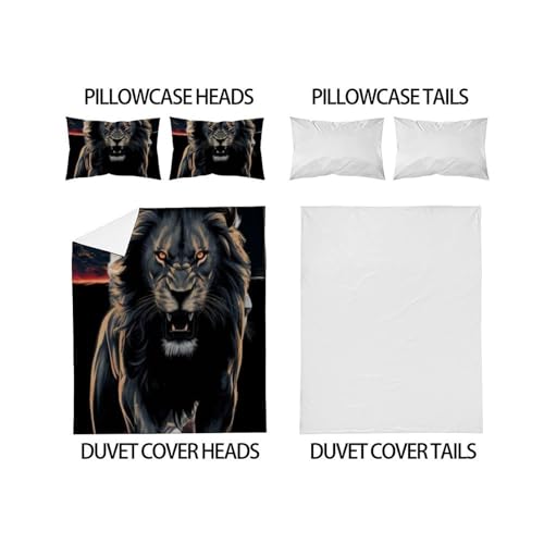Housse de Couette Super King Animaux Imprimé 3D Le Lion Noir - 4