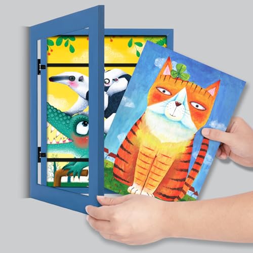 Image of [2-Pack] Kids Art Frames, 8.5x11 Front Opening Kids Artwork Frames Changeable, Dark Blue Artwork Display Storage Frame for Wall, Holds 50 Pcs, for 3D Picture, Crafts, Children Drawing, Hanging Art,