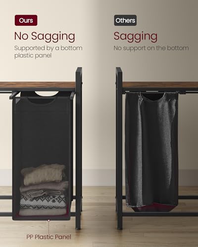Image of VASAGLE Laundry Hamper, Laundry Basket, Laundry Sorter with 5 Pull-Out and Removable Bags, Shelf, Metal Frame, 5 x 10.6 Gallons (40 L), 56.5 x 13 x 28.4 Inches, Ink Black and Rustic Brown UBLH501B01