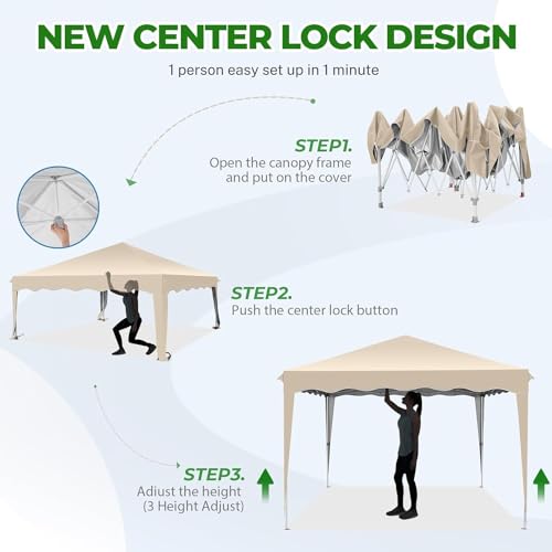 Image of HOTEEL 10x12 Pop Up Canopy Tent Heavy Duty Party Tent for Parties Event Wedding, Commercial Outdoor All Season Wind UV 50+ & Waterproof Gazebo with Roller Bag, Thickened Legs, Khaki