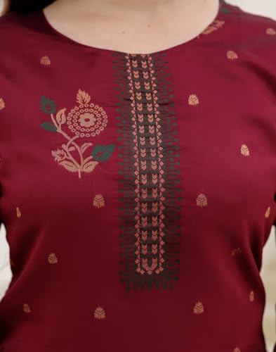 Image of Skylee Women's Silk Blend Woven Straight Kurta with Pant & Dupatta