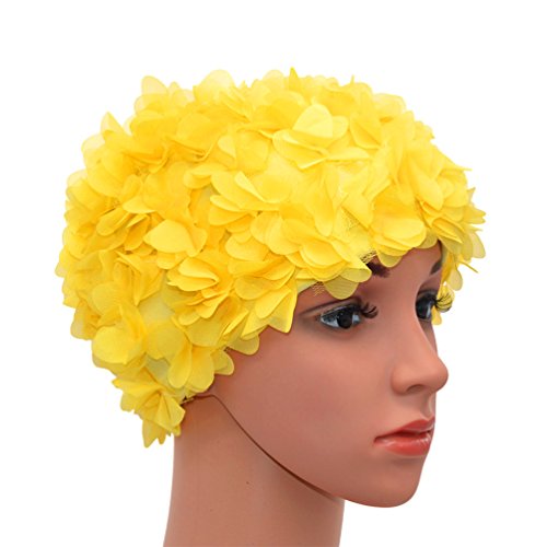 Medifier Encaje Vintage Gorro de baño Floral Petal Retro Estilo Gorros de baño para Las Mujeres, Amarillo