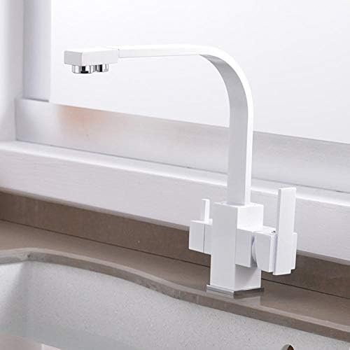 3-Wege-Küchenarmatur, 360° schwenkbarer Wasserfilter-Wasserhahn, Doppelausgang, Heiß- und Kaltmischer, Unterspüle, weiße Küchenarmatur für einfache Filtration & vielseitigen Einsatz