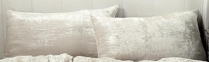 Luxe Boho Decor Art Crushed Soft Pillowcase Set Solid Hippie Stylish UO Large Unique Velvet Pillow Cover Set of 2 (White, 20X20 Inch)