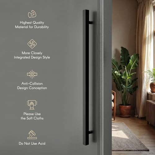 Image of LAPO 36 inch Stainless Steel Square Door Handle for Main Door, Wooden & Glass Door Pull Push Handle, Main Door Handle (Hole to Hole Size 610 mm,Pack of 1) Black Finish | 3 Years Warranty