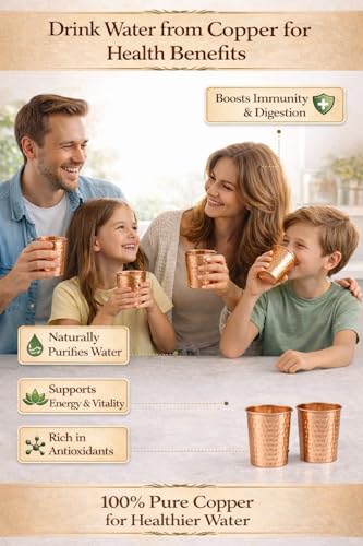 Image of Pure Copper Glasses | Ayurvedic Healthy Drinking Water Glass | Handcrafted Leakproof Copper Tumbler for Home, Office & Kitchen
