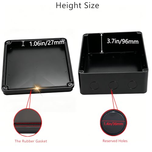 Image of Junction Box, Reserved Holes Electrical Boxes Waterproof IP65 ABS Plastic Electrical Power Cord Enclosure Project Box Black 11.8 x 7.9 x 4.7 inch(300x200x120mm)