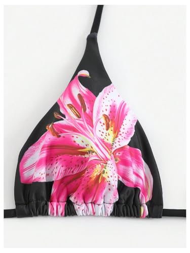 GORGLITTER Women's 3 Piece Swimsuits Floral Print Halter Triangle Tie Side Bikini Set with Cover Up Skirt3