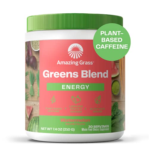 Amazing Grass Greens Blend Energy: Super Greens Powder and Plant Based Caffeine with Matcha Green Tea, Watermelon, 30 Servings (Packaging May Vary)