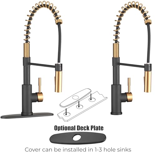 Image of Dura Faucet DF-MK504SLK-MBRG RV High-Arc Pull-Down Kitchen Faucet (Matte) | Spring single-handle design with a swivel spout for cooking and cleanup. Matte Black /Rose Gold finish.