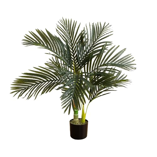 Image of Nearly Natural 3ft Golden Cane Palm Tree - Artificial Tropical Tree with Realistic Green Fronds and Bamboo-Like Trunk, Includes Nursery Planter for Indoor Decor