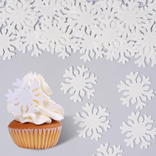 Edible Snowflakes for Cake Decorating, 50 Pcs...