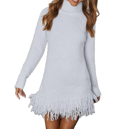 Robe pull à pompons col roulé en peluche douce pour femme pour l'hiver
