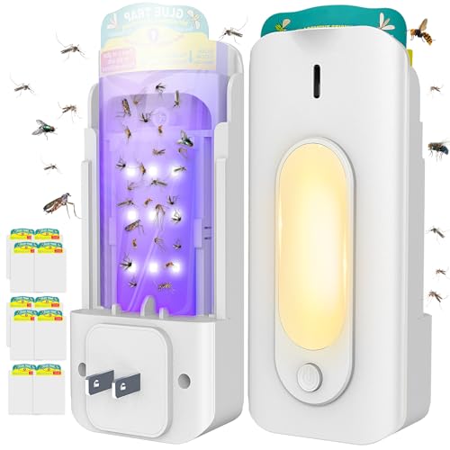 Image of Fruit Fly Trap for Indoors with 10 Refills, 2 in 1 Fly Trap Indoor with Night Light for Home, Gnat Traps for House Indoor, Plug-in Insect Trap for Gnats, Flies, Moths, and Other Bugs-White