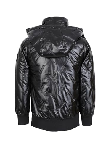 Image of LURE JUNIOR Boys Solid Winter Wear Hooded Puffer Jacket For Kids Metallic Black 12-18 Months