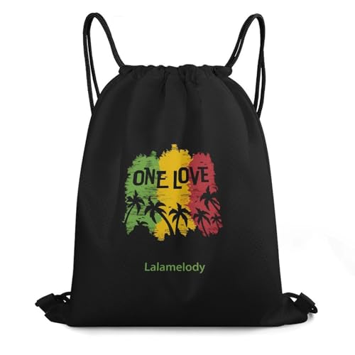 One Love Reggae Rasta Black Drawstring Backpack Waterproof Sackpack Camping Shopping Bag for Women Men