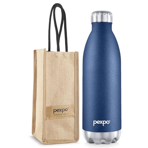 Image of PEXPO Electro 1750ml - Denim Blue and Chromo 950ml - Military Green Stainless Steel Water Bottle ISI Certified | for Home, Office, Gym, Travelling