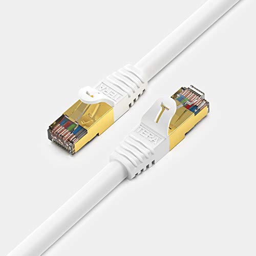 Tera Grand - 3FT - Premium CAT7 Double Shielded 10 Gigabit 600MHz Ethernet Patch Cable for Modem Router LAN Network, Gold Plated Shielded RJ45 Connectors, Faster Than CAT6a CAT6 CAT5e, White