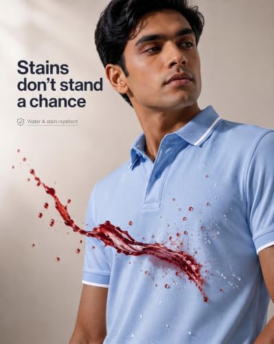 Image of NOBERO Men's Travel Polo T-Shirt | Premium Cotton Stretch Fabric | Anti-Odor & Water-Repellent | UPF 50+ Sun Protection | Regular Fit Polo Collar Casual Wear