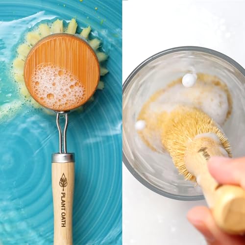 Image of Bamboo Dish Brush Set #25 | Eco-Friendly Kitchen Cleaning Brushes | Plastic-Free, Sustainable Home Cleaning Tools | Zero Waste, Bridal Shower & Housewarming Gift