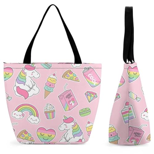 Sac de shopping licornes roses femme - Sac à main bandoulière et grand fourre-tout voyage