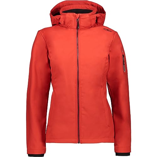 CMP Giacca In Softshell Da Donna Con Cappuccio Removibile, Ferrari-Nero,