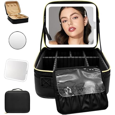 WITFAMILY Travel Makeup Bag with LED Mirror Cover