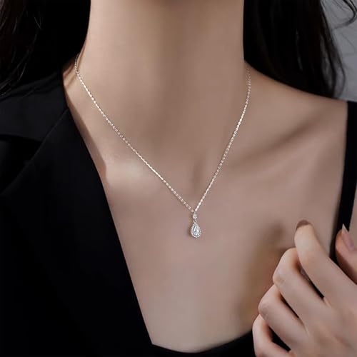 SLUYNZ 925 Sterling Silver CZ Teardrop Necklace Choker for Women Teens Crystal Teardrop Pendant Necklace4