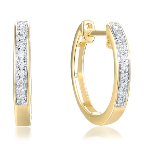 Santuzza 10K Yellow Solid Gold Genuine Diamond Dainty Huggie Hoop