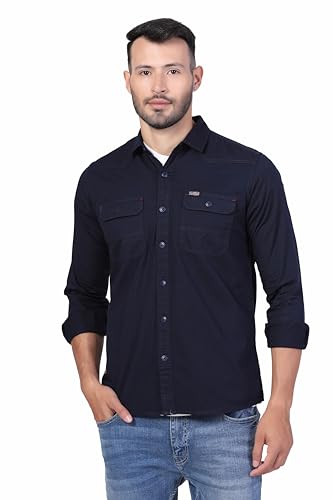 Image of Men's Cotton Twill Utility Shirt | Full Sleeve Button-Down Casual Shirt | Dual Chest Pockets | Comfortable Regular Fit | Everyday Wear