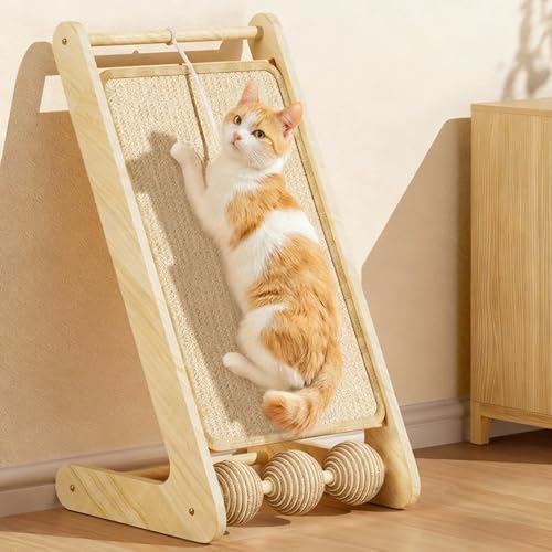 猫 爪研ぎ 立てかけ 爪とぎ カスが出ない, 天然木 サイザル麻 壁掛け 猫 爪とぎ ボード L字型 剥がれにくい 縦型 耐久 丈夫で長持ち サイザルロープ 面白い 猫 つめとぎ