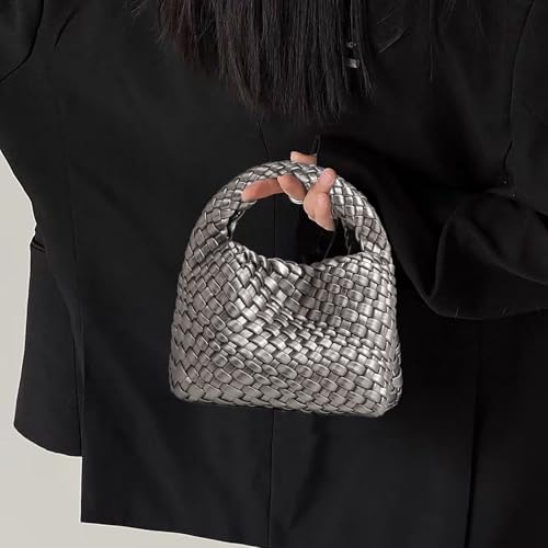Image of JINMANXUE Fashion Mini Handbag For Women, Woven Tote Bucket Composite Bag Knitting Chain Bags, Crossbody Shoulder Purses