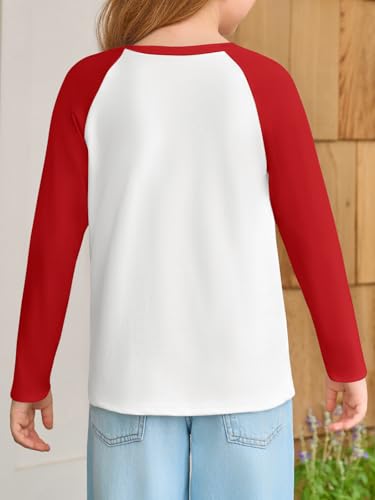 Haloumoning Kids Girls T Shirts Casual Raglan Long Sleeve Tee Crewneck Color Block Cute Fall Blouses Tops 5-14 Years3