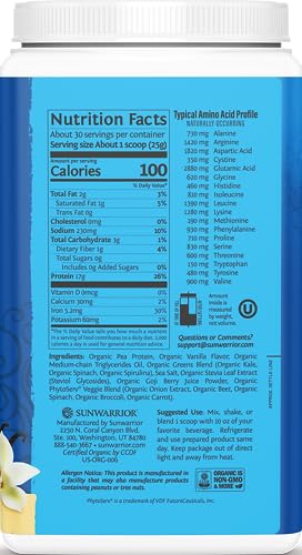 Image of Sunwarrior Vegan Protein Powder Organic Plant-Based Protein | BCAA Amino Acids Hemp Seed Plant Protein | Soy Free Dairy Free Gluten Free Synthetic Free Non-GMO | Vanilla 30 Servings | Warrior Blend