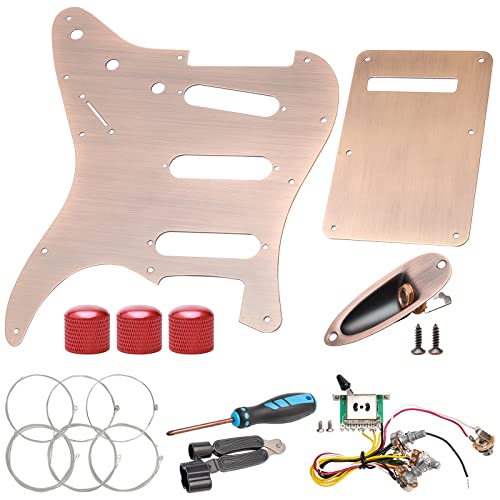 Unxuey SSS Guitar Pickguard and Back Plate Set including Guitar Wiring Harness, Potentiometer Knob, Strings, Screwdrivers