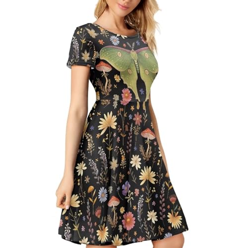 Image of AFPANQZ Womens Casual Summer Lightweight Vintage Dress Short Sleeve Midi Dress Knee-Long Luxury Formal Dress