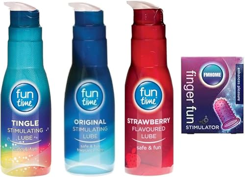 Fun Time Tingle Original & Strawberry Flavour Lube 75ml & FMHOME Finger Fun (4 Pack)