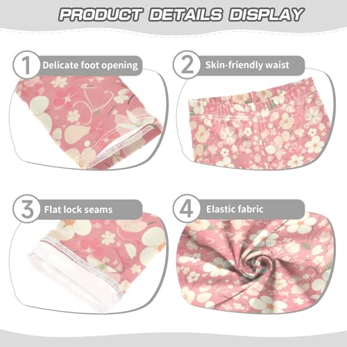 Pink Pattern and Flowers Kids Girl's Cotton Leggings Stretchy Full Length Dance Pants Running3
