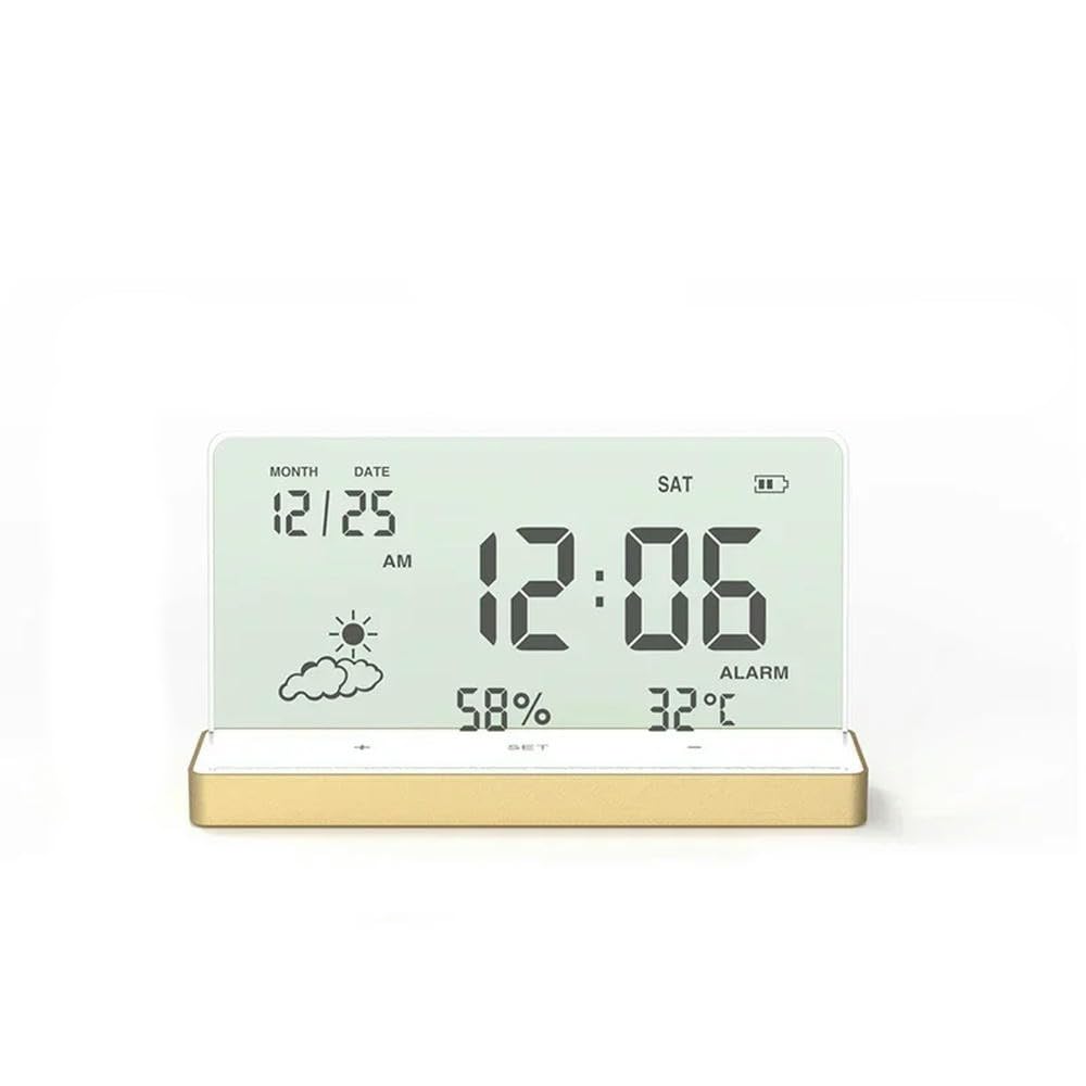 NYSDM - Orologio digitale trasparente con display 3 in 1, grande schermo, temperatura, umidità, data, sveglia, base trasparente, decorazione per casa e ufficio