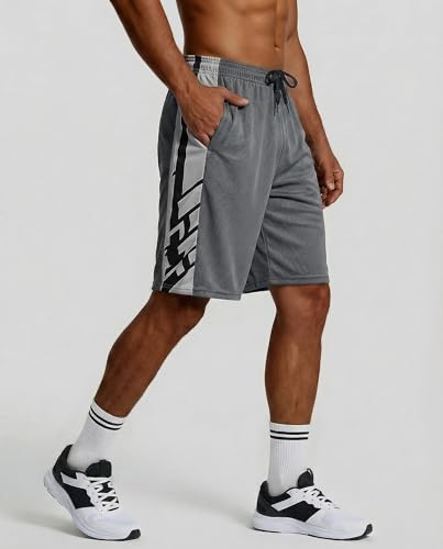 Image of Real Essentials 5 Pack: Men's 9 inch Mesh Shorts - Athletic Gym, Workout, Basketball, Running, Casual Lounge Activewear Pockets