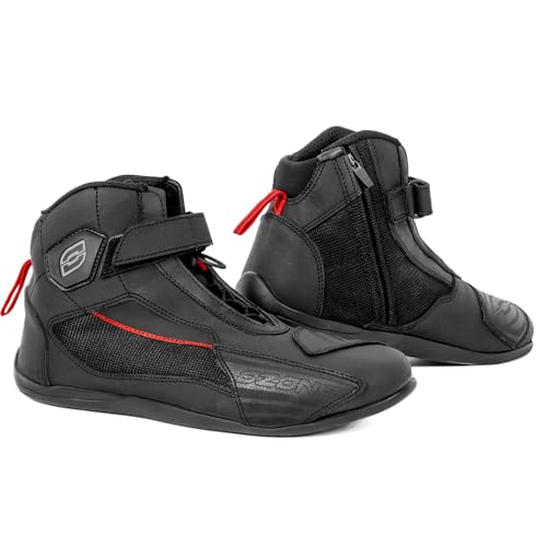 OZONE MOTO City Motorradstiefel Herren und Damen | PU Leder | Verstärkte Knöchel und Fersen | Langer Reißverschluss | Reflektierende Elemente