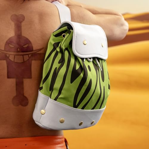 ABYSTYLE One Piece Portgas D.Ace replika plecaka, jednoczęściowy cosplay, zielone płótno w paski zebry, 35 x 30 x 12 cm