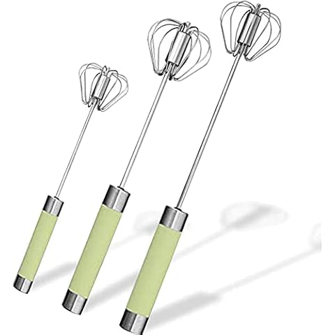 Stainless Steel Semi-automatic Egg Whisk - 3PCS Hand Push Rotary Whisk Blender (Green) Cover