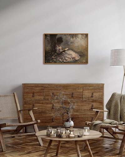Image of KISSFOX Vintage Framed Wall Art Decor Moody African American Pictures Paintings Wall Decor Victorian Black Girl Canvas Art Prints Modern Farmhouse Black Woman Artwork For Kitchen Living Room Bedroom