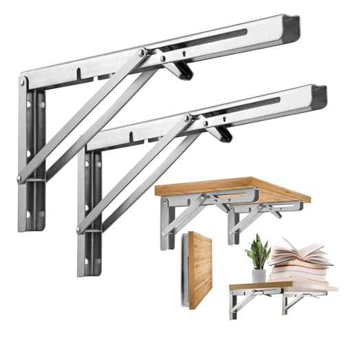 USYSGT Escuadras Abatibles 500mm, 2 Piezas Soporte de Estante Plegable Soportes Pared Mesa de Acero Inox Flotante Bisagras Escuadras para Estanterias Bricolaje, Carga Máxima 100kg
