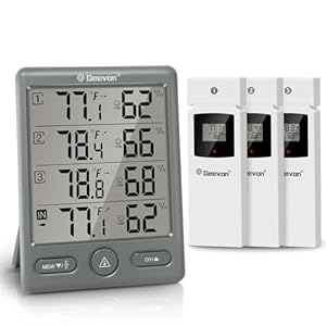 Geevon Indoor Outdoor Thermometer Wireless with 3 Remote Sensors, Digital Hygrometer Indoor Thermometer, Temperature Humidity Monitor Gauge with 200FT/60M Range (Gray)