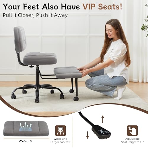 Image of Ergonomic Criss Cross Legged Office Chair, ADHD Chair, 360 Swivel Meditation Kneeling Chair with Wheels, Adjustable Footrest, Bigger & Wider Height Adjustable Seat, Strong Lumbar Support, Greycloth