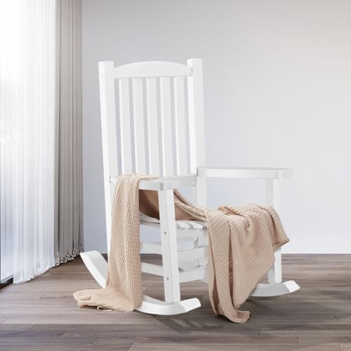 Hupmad Wooden Rocking Chair Outdoor Oversized Porch Rocker Chair,Patio Wooden Rocker with High Back and Armrest,All Weather Rocker Slatted for Backyard,Garden,400 lbs Support,White by Hupmad - Image 8